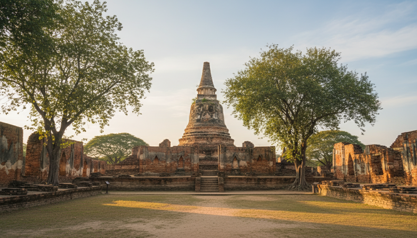 Ancient brick stupa and walls at Ayutthaya