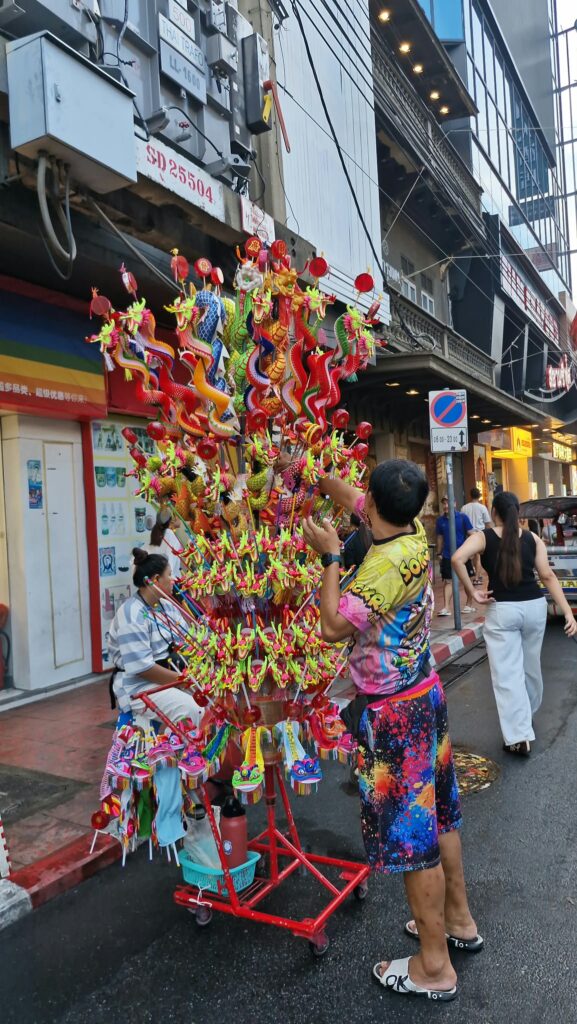 Red and gold decorations in a Chinatown shop