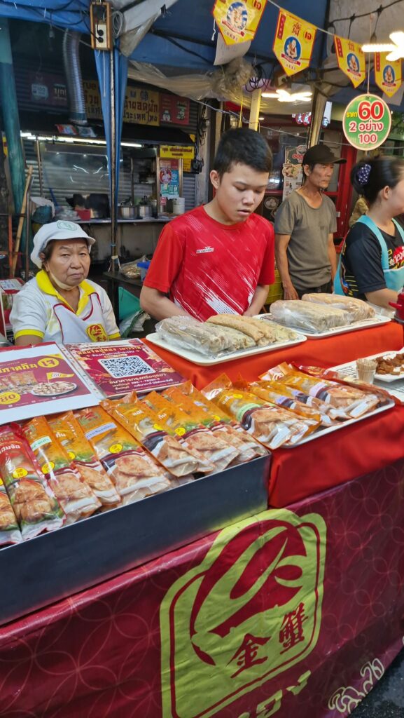 Stall selling vegetarian cakes and sweets