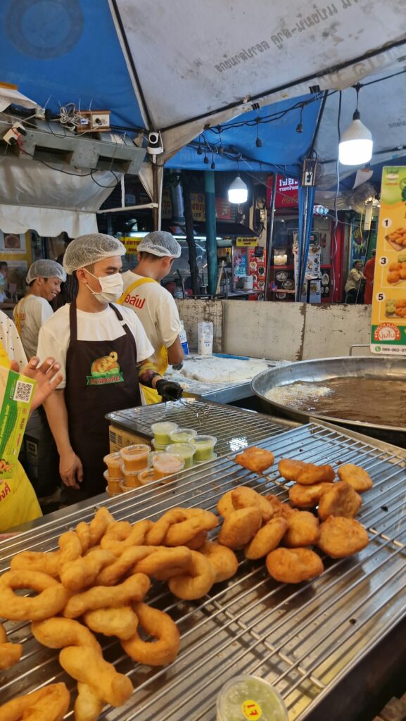 Fried vegetarian fritters on a Chinatown stall