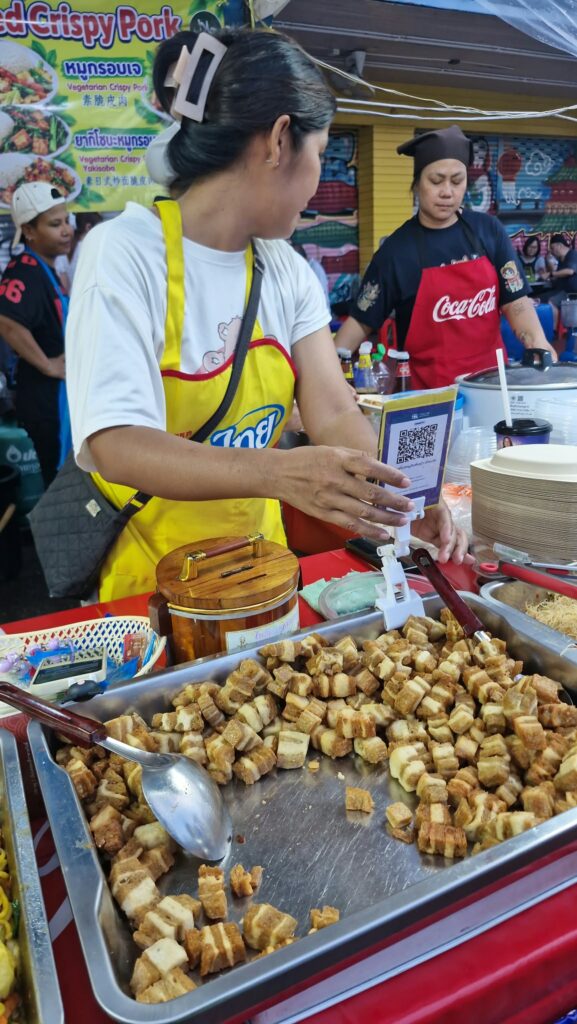 Fried vegetarian snacks on a festival stall