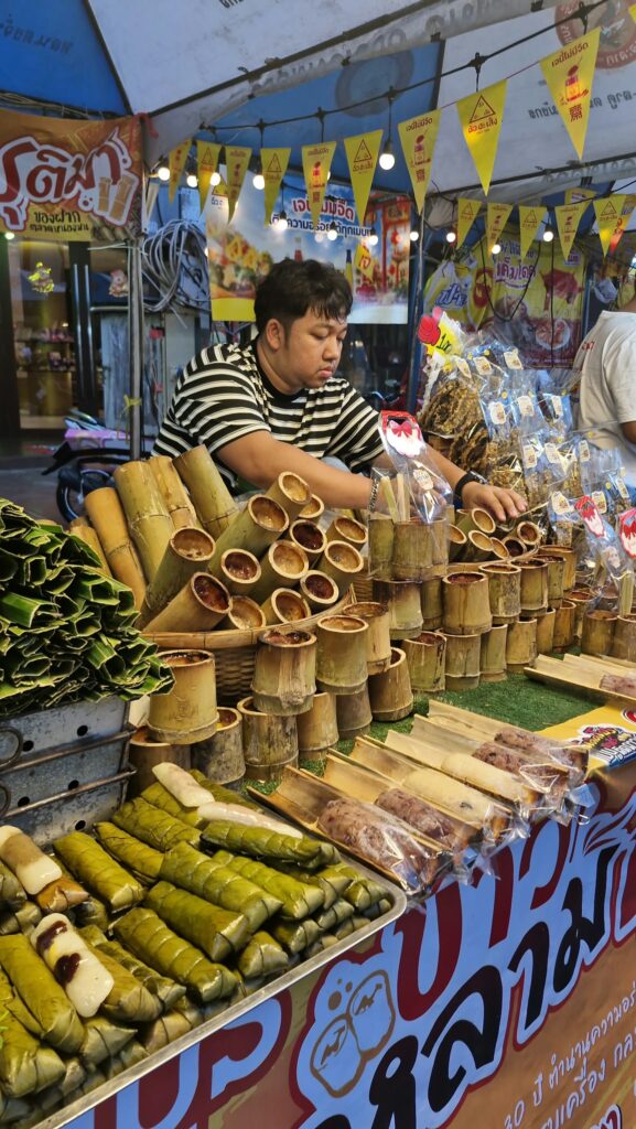 Khao lam, sticky rice cooked in bamboo tubes