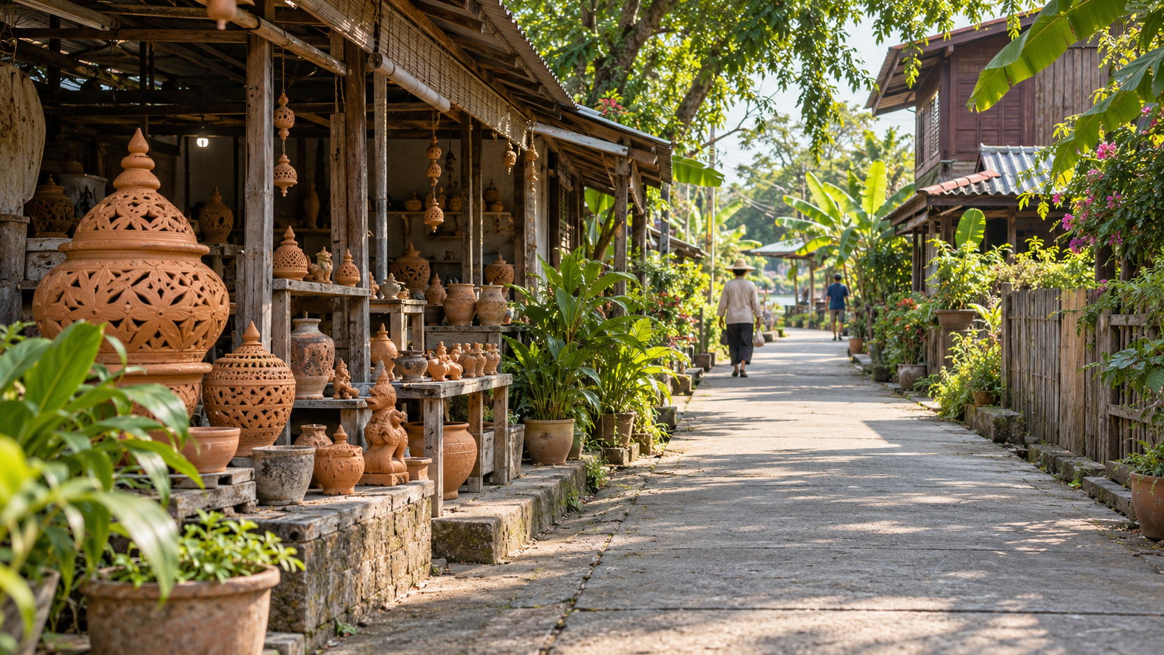 Potter shaping clay in a Koh Kret workshop